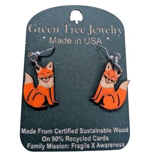 Green Tree Jewelry Fox Earrings Wood Made in USA Sustainable Recycled NEW